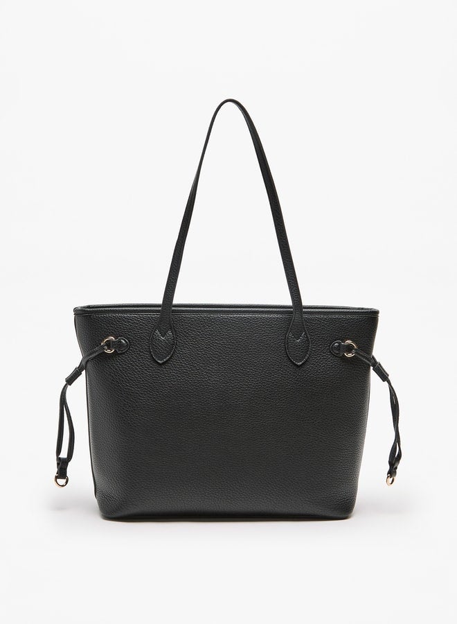 Textured Tote Bag with Zip Closure and Top Handle