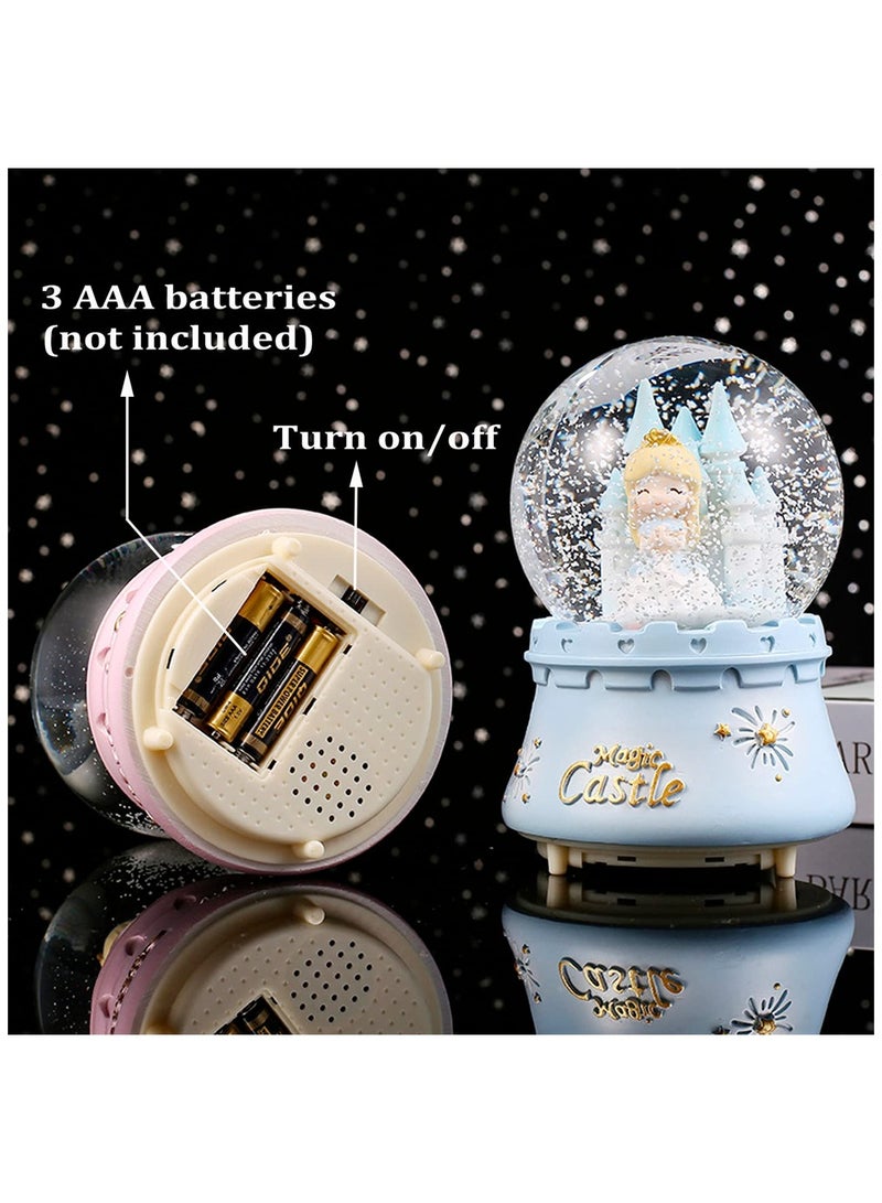 Musical Snow Globe with Changing LED Light Cute Princess Castle for Girls Birthday Party Decor Automatic Snowfall Decoration