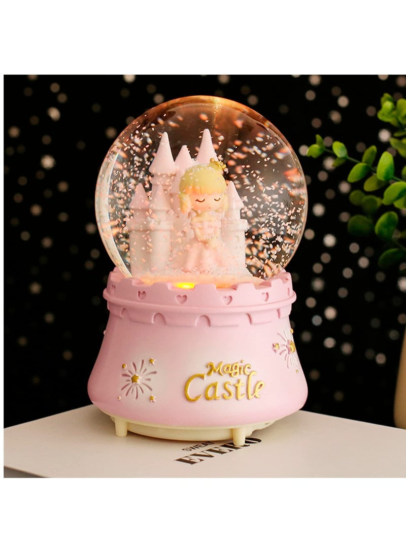 Musical Snow Globe with Changing LED Light Cute Princess Castle for Girls Birthday Party Decor Automatic Snowfall Decoration