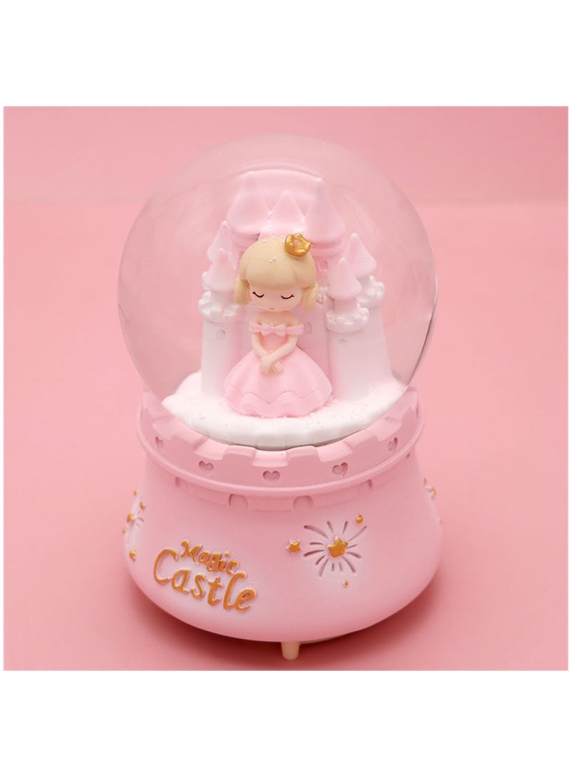 Musical Snow Globe with Changing LED Light Cute Princess Castle for Girls Birthday Party Decor Automatic Snowfall Decoration