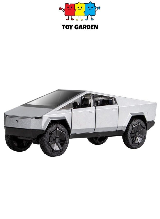 1:24 Scale Cybertruck Model Toy Pull Back Pick-Up Truck with Sound and Light, Alloy Diecast Truck Toys for Kids Gift or Tesla Vehicles Model Collection Enthusiasts (Silver)