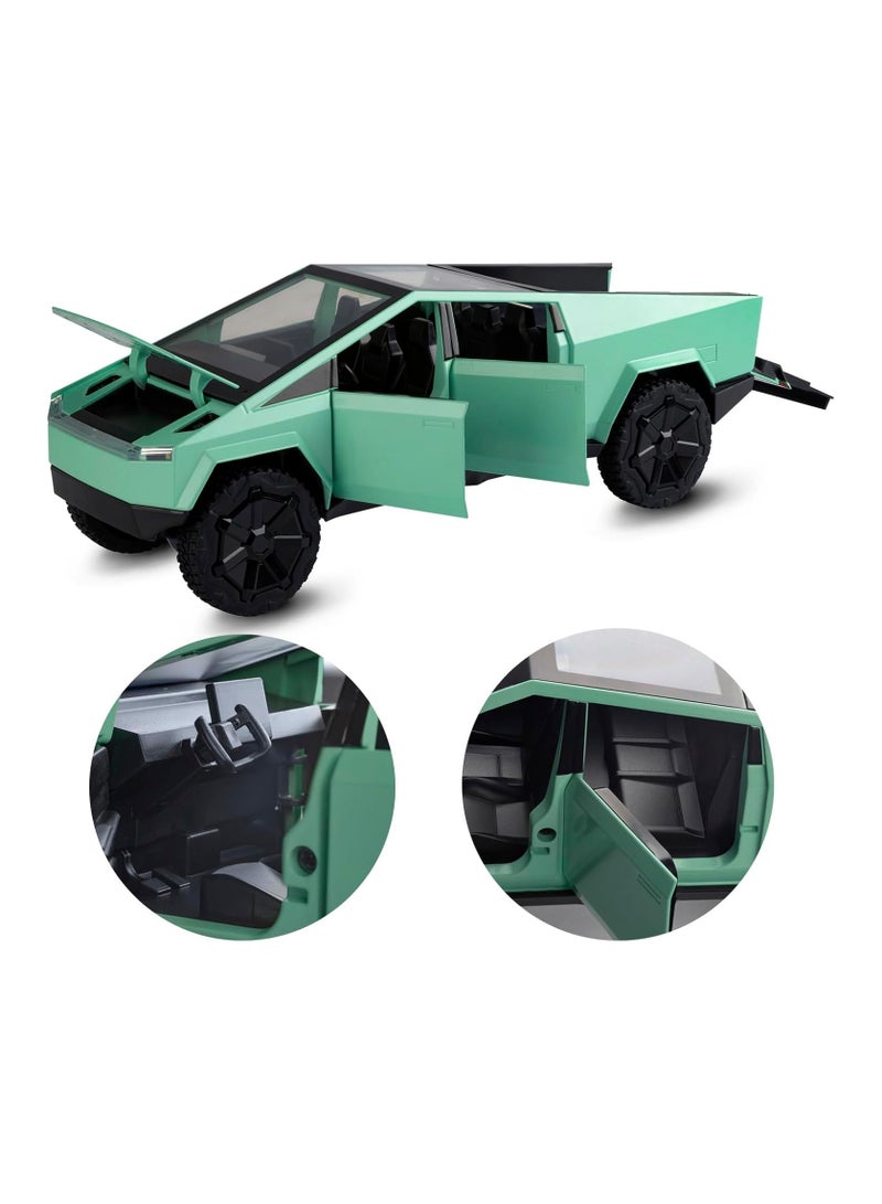 Toy Pickup Truck 1/24 Cybertruck Die-cast Metal Model Car, With Sound and Light Pull Back, Suitable for Children Aged 3 and Above as Birthday Gifts (GREEN)