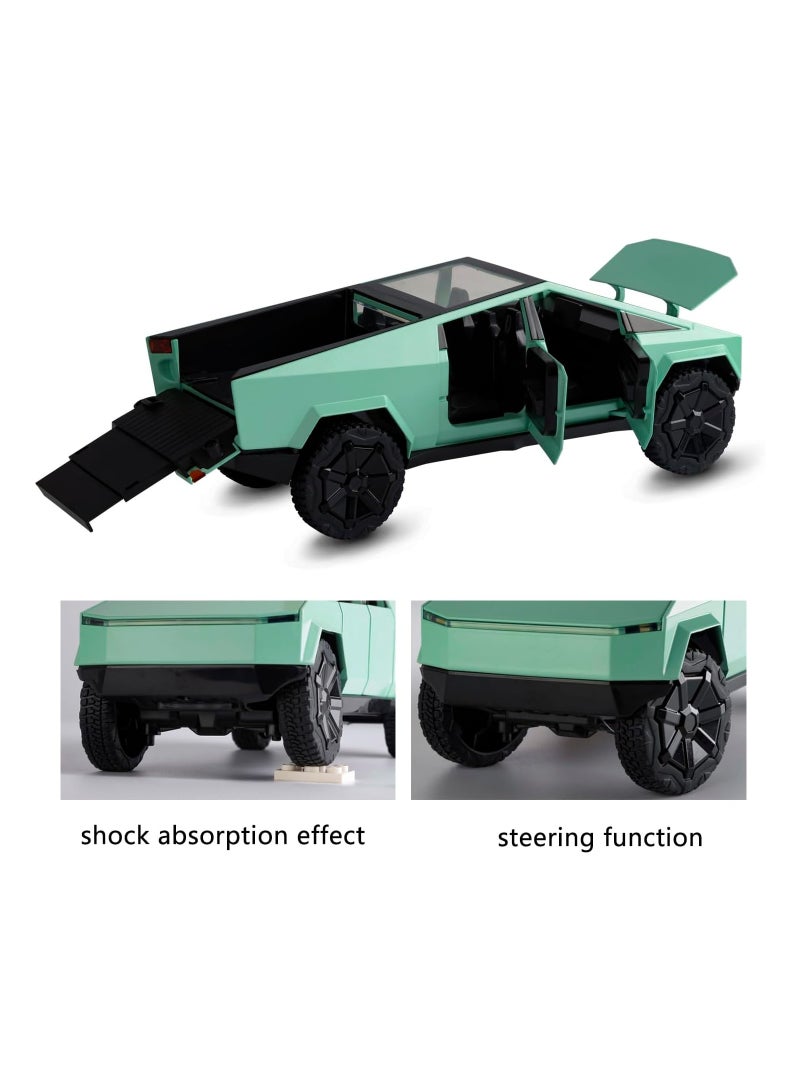 Toy Pickup Truck 1/24 Cybertruck Die-cast Metal Model Car, With Sound and Light Pull Back, Suitable for Children Aged 3 and Above as Birthday Gifts (GREEN)