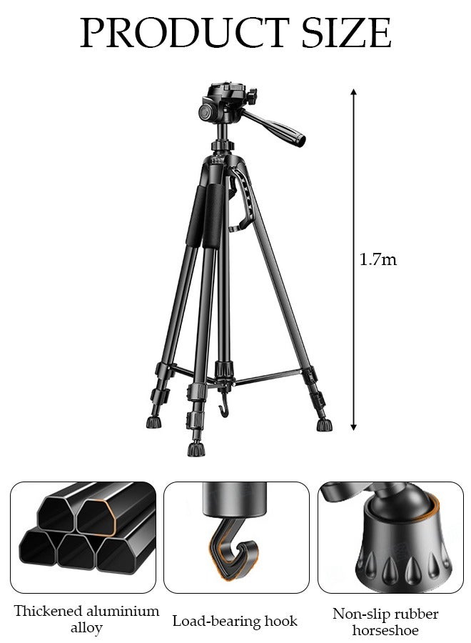 170cm Phone Tripod Stand, Selfie Stick Tripod Extendable for Phone, Camera and Phone Holder, Aluminum Tripod Stand for Video Recording Selfies Live Stream