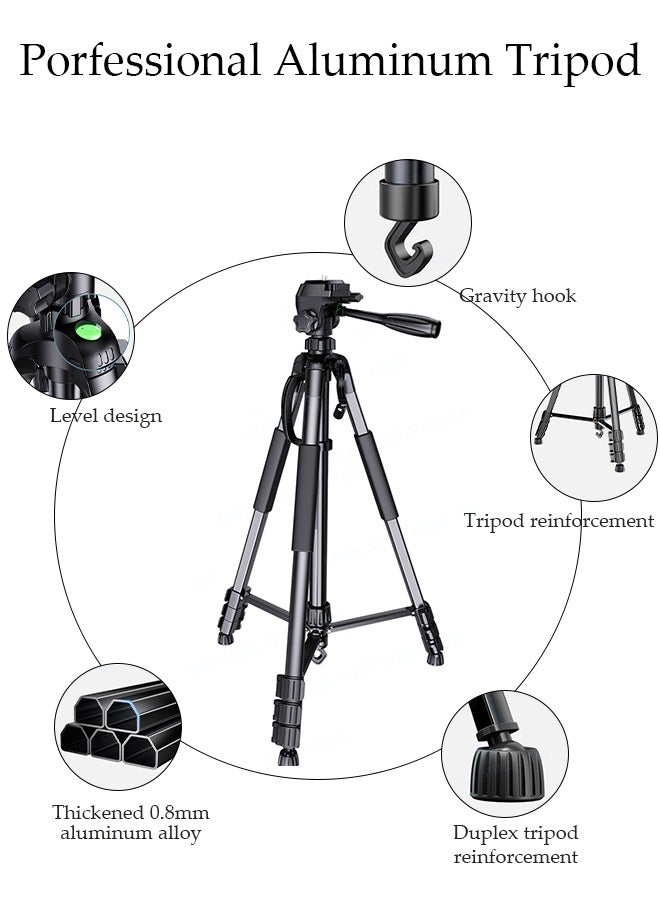 170cm Phone Tripod Stand, Selfie Stick Tripod Extendable for Phone, Camera and Phone Holder, Aluminum Tripod Stand for Video Recording Selfies Live Stream