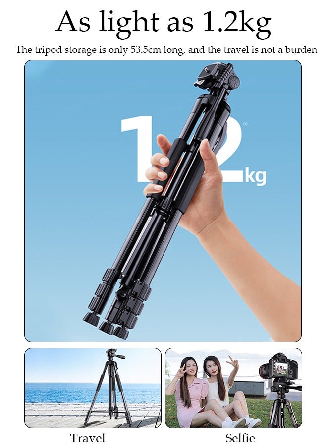 170cm Phone Tripod Stand, Selfie Stick Tripod Extendable for Phone, Camera and Phone Holder, Aluminum Tripod Stand for Video Recording Selfies Live Stream