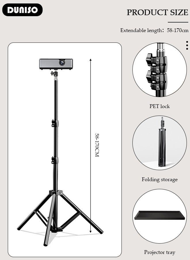 Projector Stand Tripod, Laptop Floor Stand Adjustable Height 58 to 170 CM, Portable Multifunctional Projector Tripod Stand for Office Home Theater, Projector Stand for Outdoor Movies