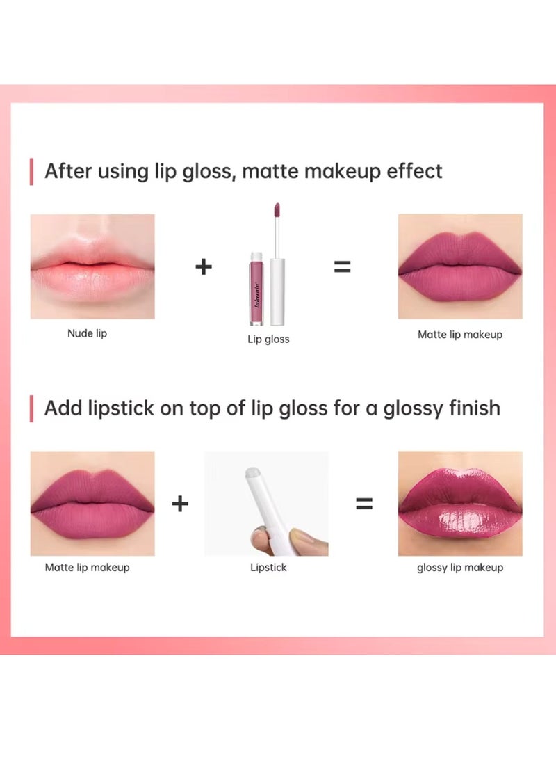 Moisturizing Lip Gloss Set 24H Matte Glossy Finish Smooth and Shiny High Color Rendering Waterproof Long Lasting Hydrating Lip Color Lip Gloss Set Lip Color & Lip Gloss Set Classic Rosy 06