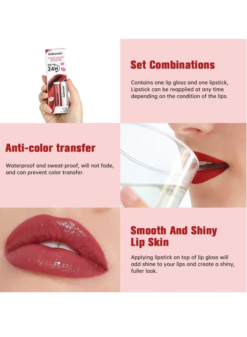 Moisturizing Lip Gloss Set 24H Matte Glossy Finish Smooth and Shiny High Color Rendering Waterproof Long Lasting Hydrating Lip Color Lip Gloss Set Lip Color & Lip Gloss Set Classic Rosy 06