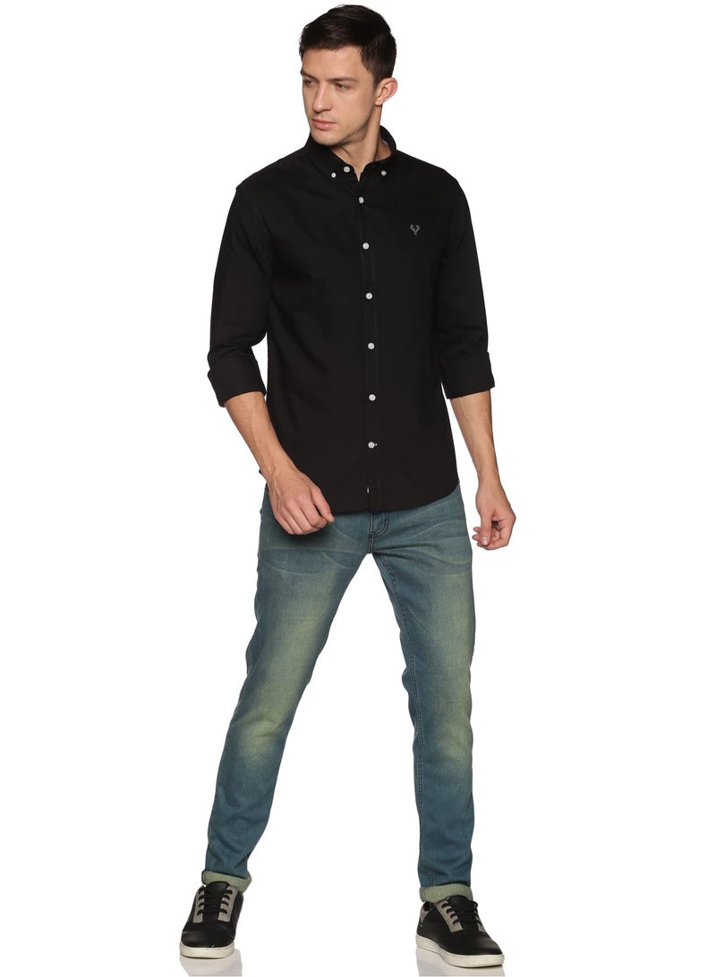 U.S. ELK Men's Button Down Slim Fit, Casual Style semi Shirt Dressing | Long Sleeve | Smart Fit Cuff Black