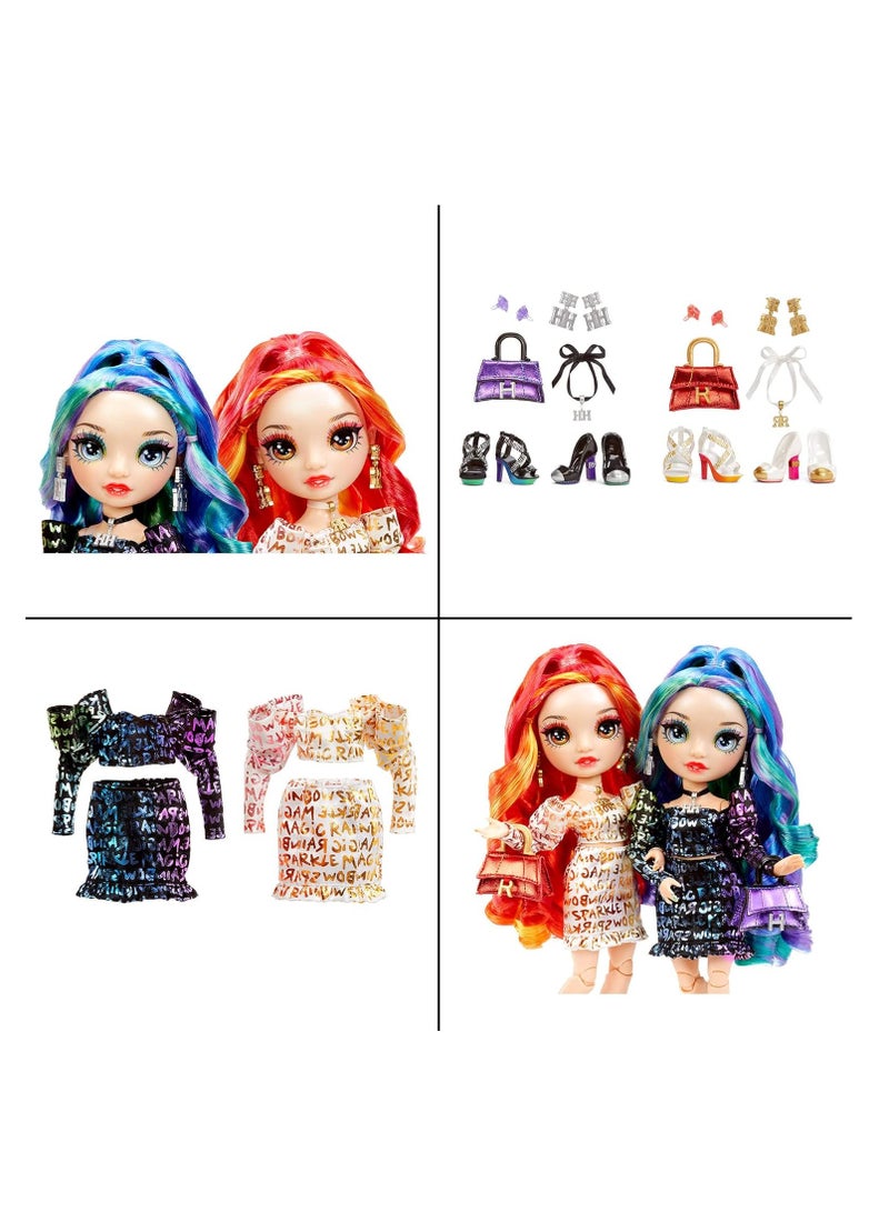 Special Edition Twin (2-Pack) Fashion Dolls, Laurel & Holly De'Vious –Dressed in Multicolored Rainbow Metallic Printed Outfits with Doll Accessories | Great Gift/Toy For Kids 6-12Years