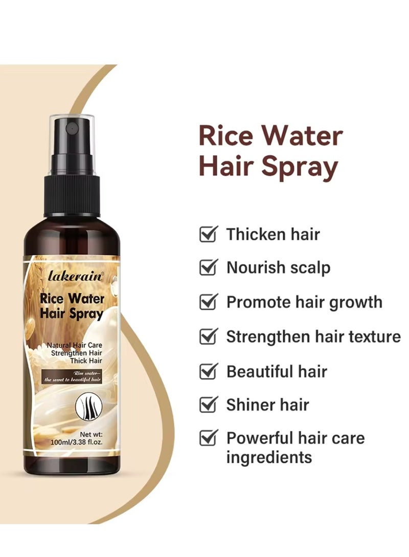 100ml Rice Water Hair Spray for Hair growth Strengthen Thicken Hair Promote Hair Growth with Rice Water Keratin and Rosemary Rice Water Hair Oil Serum Spray for Dry Damaged Hair Rice Water Hair Serum