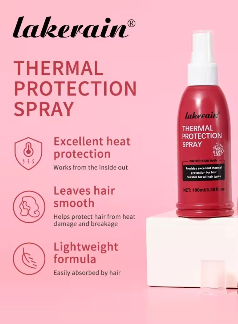 100ml Thermal Protection Spray for Hair Leave in Essential Oil Heat Protection Spray Reduce Frizz Hydrate Smooth Hair Natural Heat Protection for Curling Perming Blow Dry Straightening Heat Protection Hair Spray