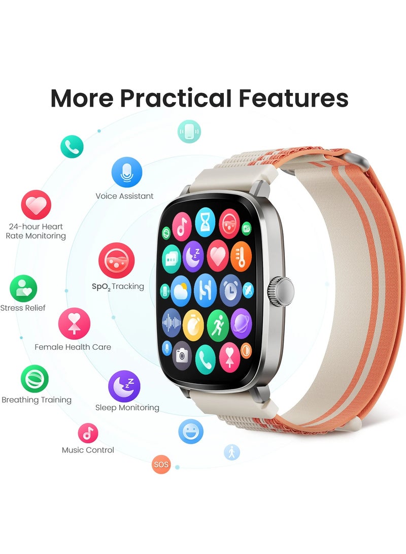 300 mAh Smart Watch 300mAh 2.01'' AMOLED Smart Watches for Men Women with 150+Sport Modes, Fitness Tracker with Heart Rate Blood Oxygen Sleep Monitor IP68 Waterproof Fitness Watch for Android iOS Phones Sliver