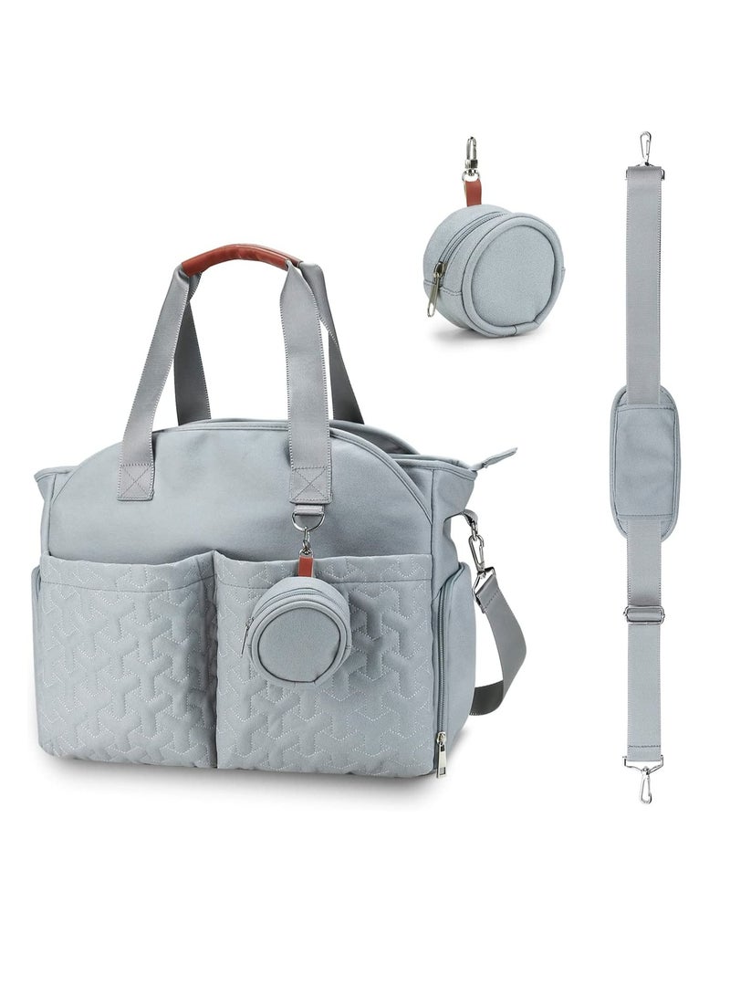 Large Capacity Waterproof Baby Changing Bag with Pacifier Holder Versatile Travel Tote in Light Blue