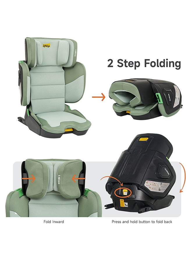 Cabin Size Portable Rober i-Size Car Seat With ISOFIX, 100 - 150 CM (Approx. 3 to 12 Years), Adjustbale Height And Width, ECE R129, Green