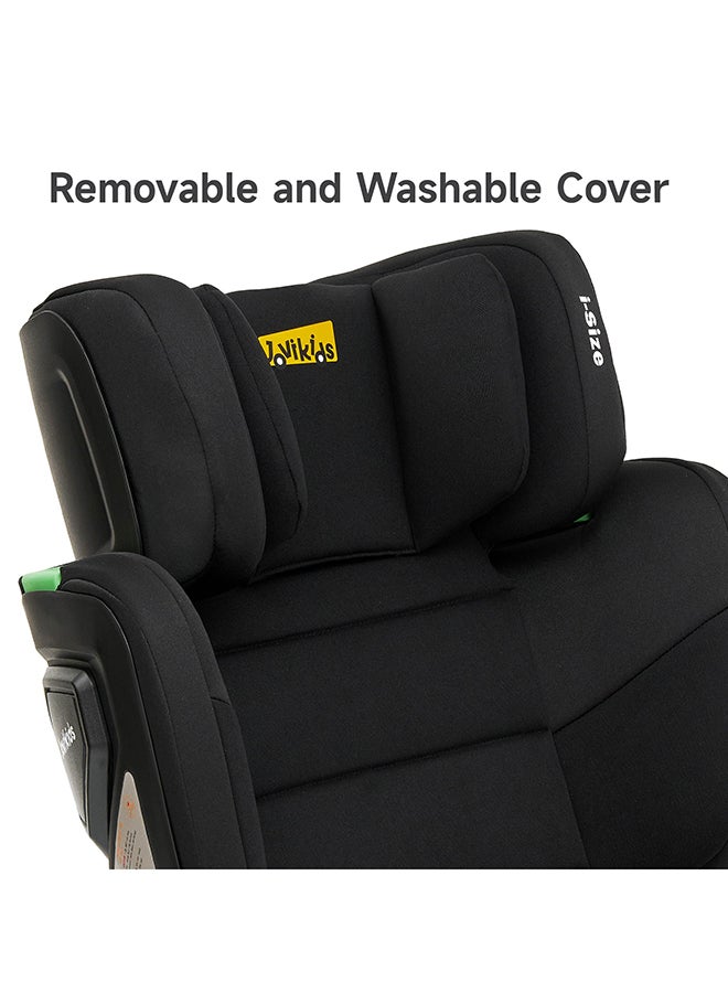 Cabin Size Portable Rober i-Size Booster Seat With ISOFIX, 100 - 150 CM (Approx. 3 To 12 Years), Adjustbale Height And Width, Compact And Folding, ECE R129, Black