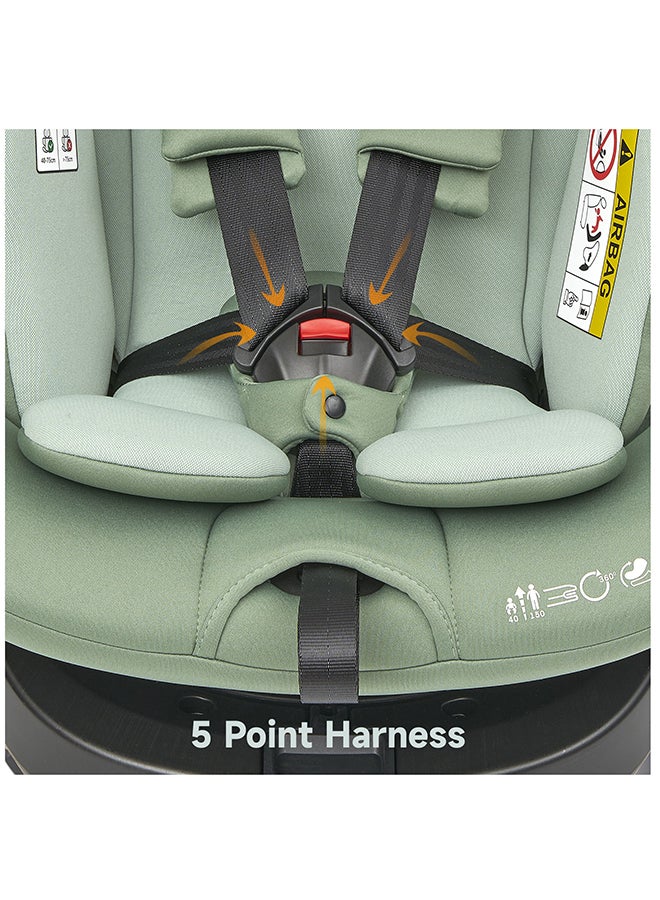 Rotating Ranger TT ISOFIX Car Seat 360° For Baby, 40 - 150 CM, 0 - 12 Years, ECE R129/E4 I-Size, Fixations ISOFIX, Top Tether - Green