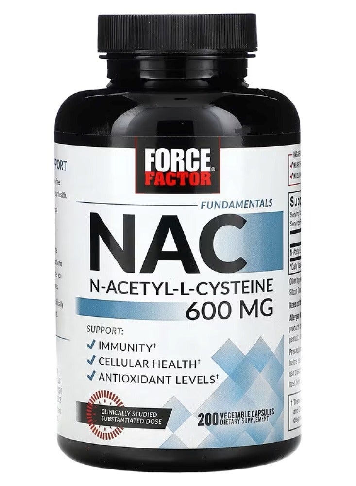 Force Factor, Essentials Collection, N-Acetyl-L-Cysteine ​​(NAC), 600 mg, 200 Veggie Capsules