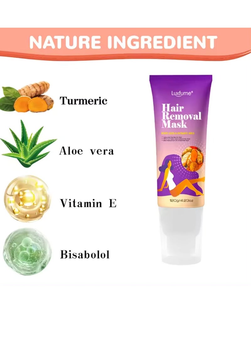 120g Hair Removal Cream for Arms Legs and Underarms Hair Removal Sensitive Hair Removal Cream Effective and Painless Soothing and Brightens Skin Turmeric Hair Removal Mask Cream