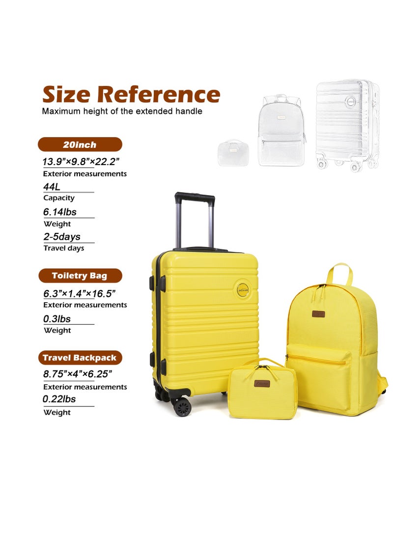 Luggage Set 3-Piece 20-Inch Spinner Suitcase, Backpack & Toiletry Bag - Durable Travel Set with Built-In TSA Lock, 360-Degree Spinner Wheels, and Smooth Zippers