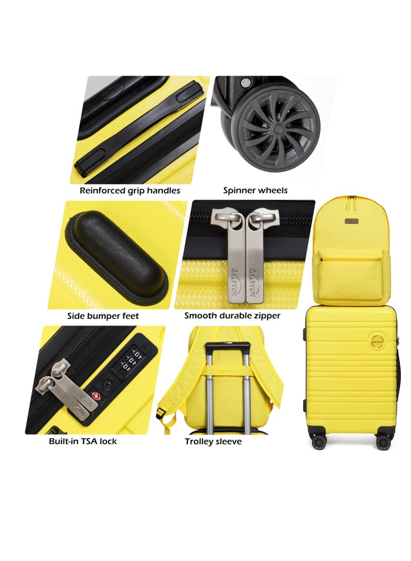 Luggage Set 3-Piece 20-Inch Spinner Suitcase, Backpack & Toiletry Bag - Durable Travel Set with Built-In TSA Lock, 360-Degree Spinner Wheels, and Smooth Zippers