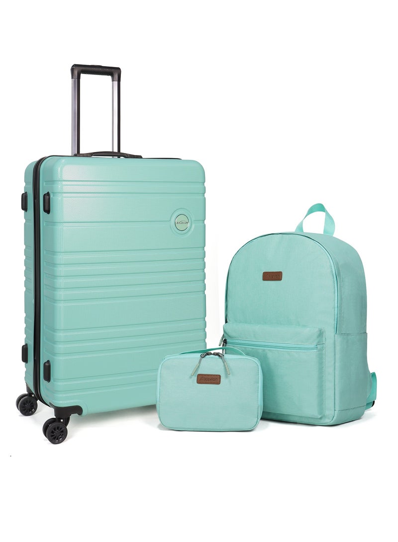 Stylish 3-Piece Mint Green Travel Luggage Set with Spinner Wheels, Travel Backpack, and Toiletry Bag – 28-Inch Suitcase, Lightweight & Durable