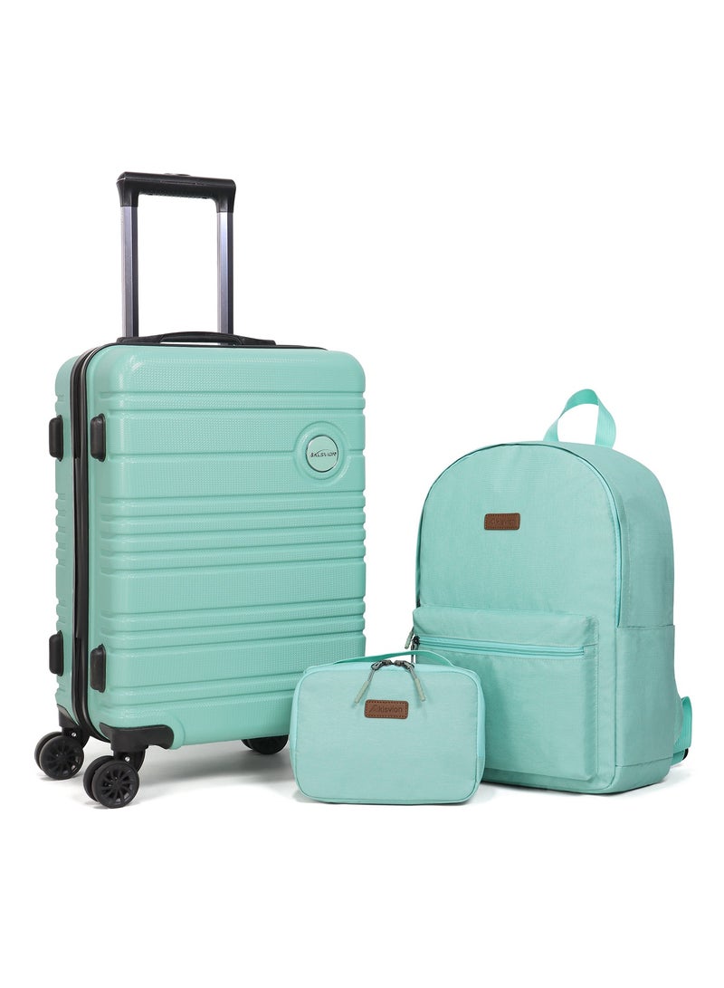 Stylish 3-Piece Mint Green Luggage Set with Spinner Wheels, Travel Backpack, and Toiletry Bag – Lightweight and Durable Travel Essentials