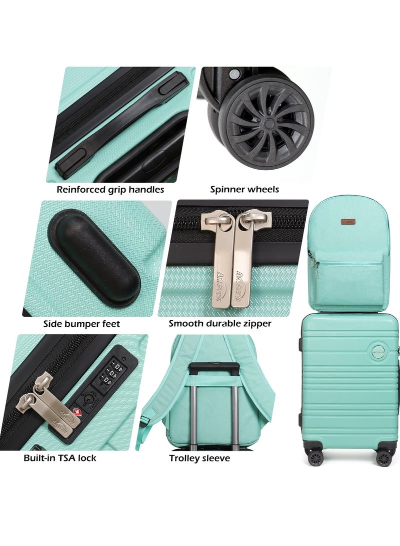 Stylish 3-Piece Mint Green Luggage Set with Spinner Wheels, Travel Backpack, and Toiletry Bag – Lightweight and Durable Travel Essentials