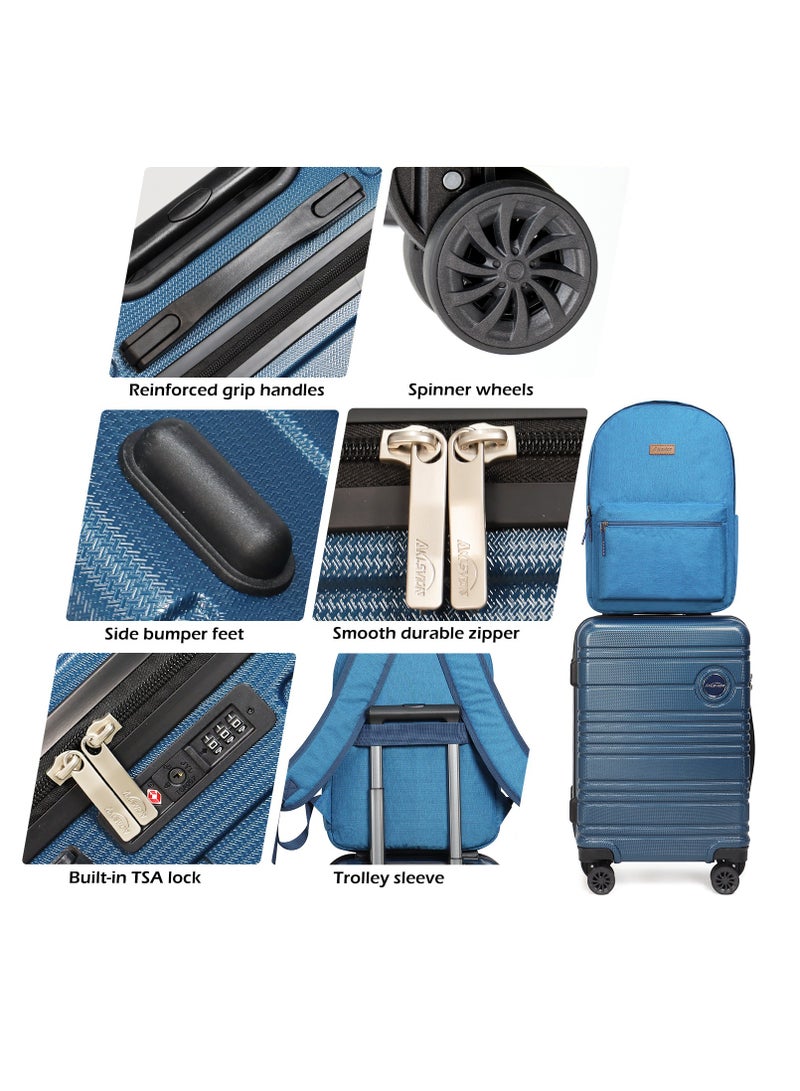 Aklsvion 20-Inch Blue Spinner Luggage Set with Backpack and Toiletry Bag - Lightweight, Durable, and TSA Lock-Equipped for Travel Ease