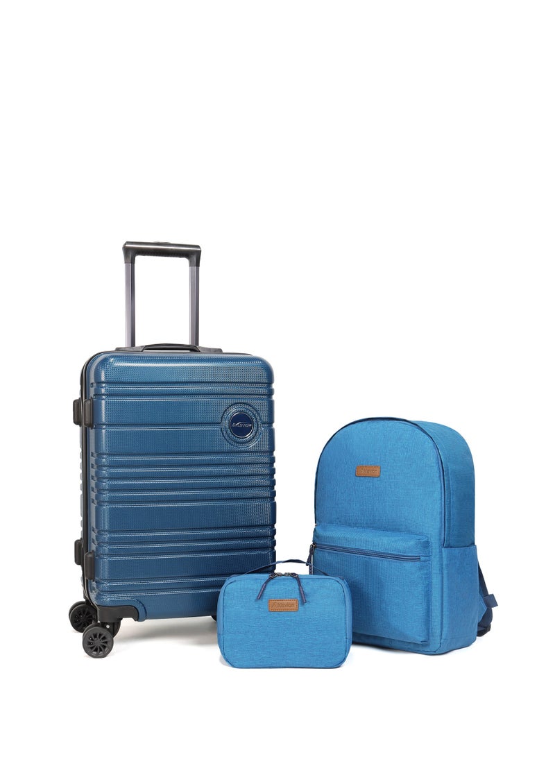 Aklsvion 20-Inch Blue Spinner Luggage Set with Backpack and Toiletry Bag - Lightweight, Durable, and TSA Lock-Equipped for Travel Ease