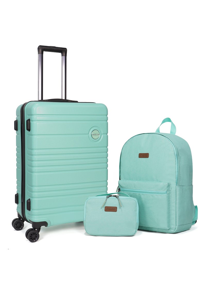 Stylish 3-Piece Mint Green Travel Luggage Set with Spinner Wheels, Travel Backpack, and Toiletry Bag – Lightweight & Durable