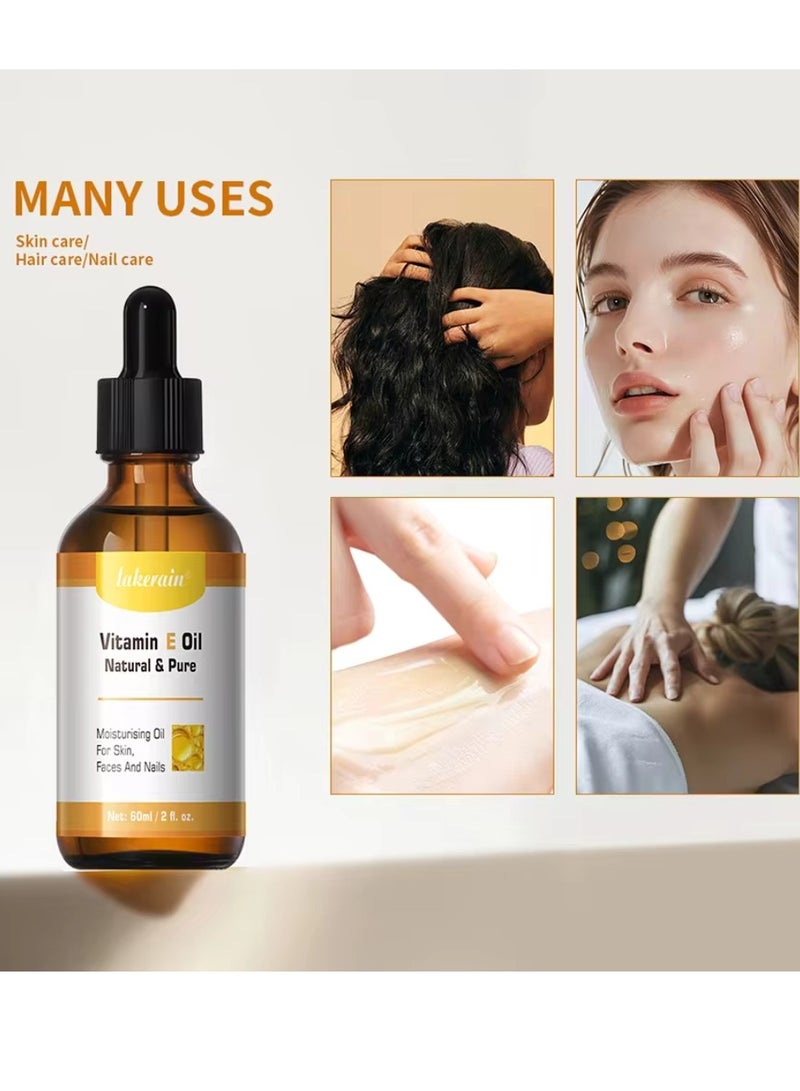 60ml Vitamin E Oil Repair Dry Damaged Skin Smooth Even Skin Tone Moisturizing Antioxidant and Soothing Vitamin E Oils for Face Hair Body Skin and Nails Natural Pure Hydrating Oil