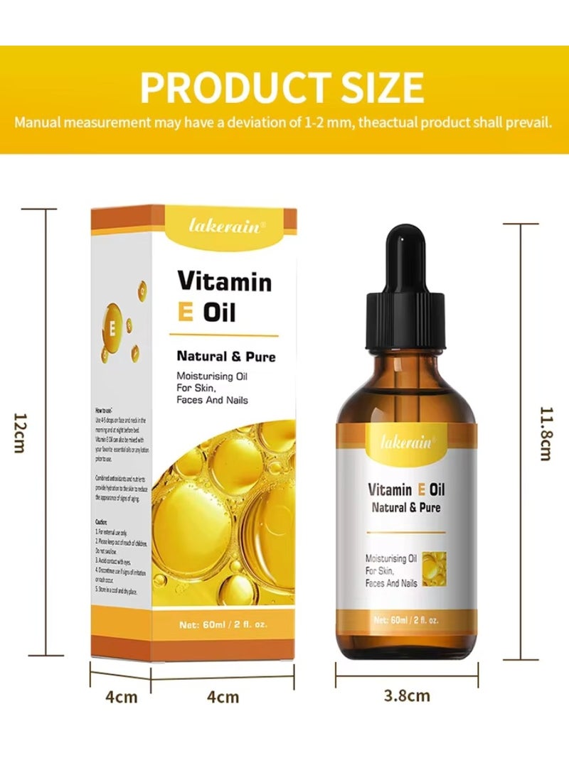 60ml Vitamin E Oil Repair Dry Damaged Skin Smooth Even Skin Tone Moisturizing Antioxidant and Soothing Vitamin E Oils for Face Hair Body Skin and Nails Natural Pure Hydrating Oil