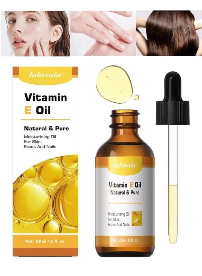 60ml Vitamin E Oil Repair Dry Damaged Skin Smooth Even Skin Tone Moisturizing Antioxidant and Soothing Vitamin E Oils for Face Hair Body Skin and Nails Natural Pure Hydrating Oil