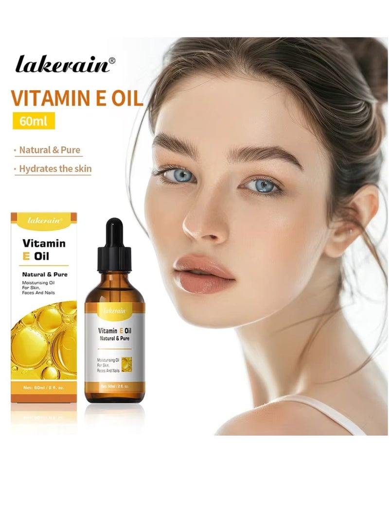 60ml Vitamin E Oil Repair Dry Damaged Skin Smooth Even Skin Tone Moisturizing Antioxidant and Soothing Vitamin E Oils for Face Hair Body Skin and Nails Natural Pure Hydrating Oil