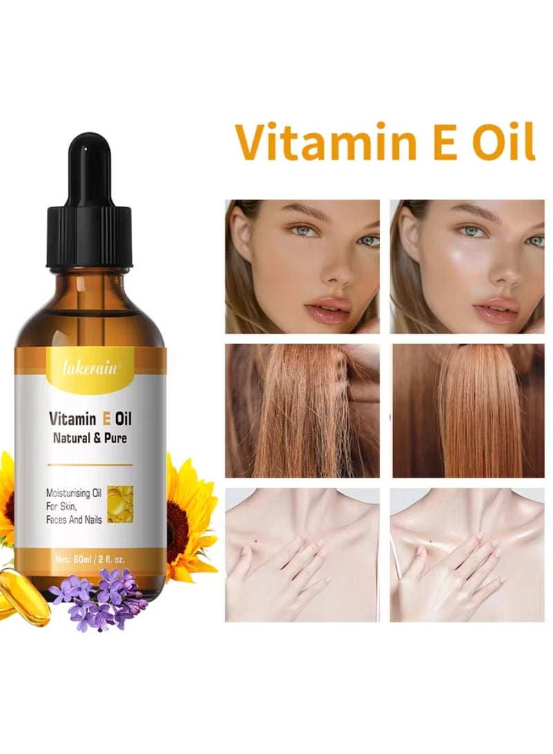 60ml Vitamin E Oil Repair Dry Damaged Skin Smooth Even Skin Tone Moisturizing Antioxidant and Soothing Vitamin E Oils for Face Hair Body Skin and Nails Natural Pure Hydrating Oil