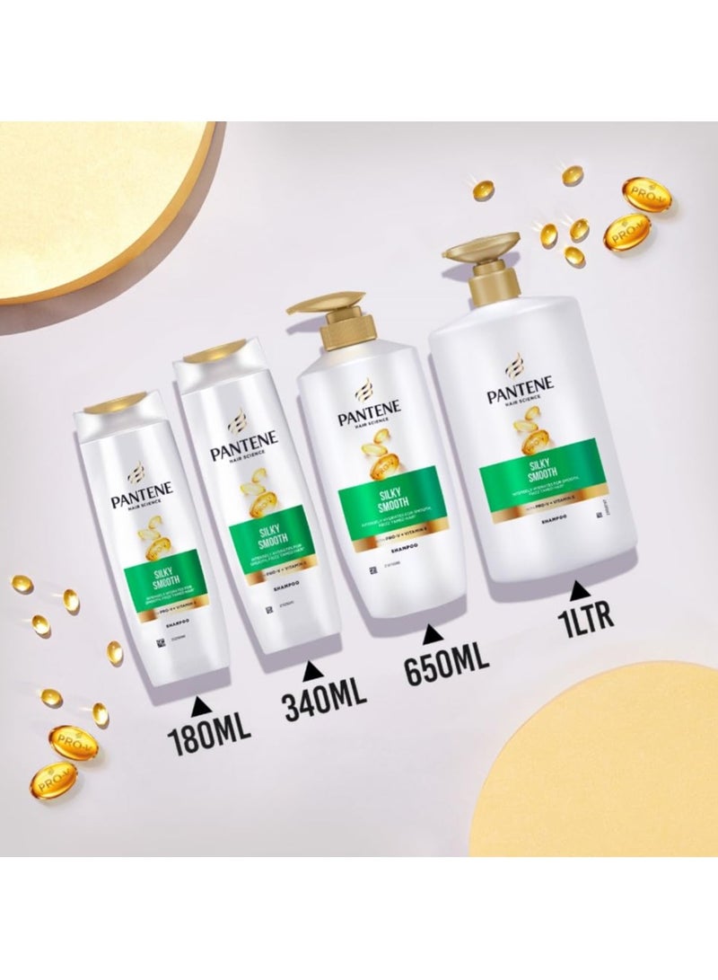 Pantene Hair Science Silky Smooth Shampoo 180ml with Pro-Vitamins & Vitamin E for hydrated, Frizz Free Hair,For All Hair Types, Shampoo For Women & Men, Shampoo For Frizzy and Dry Hair
