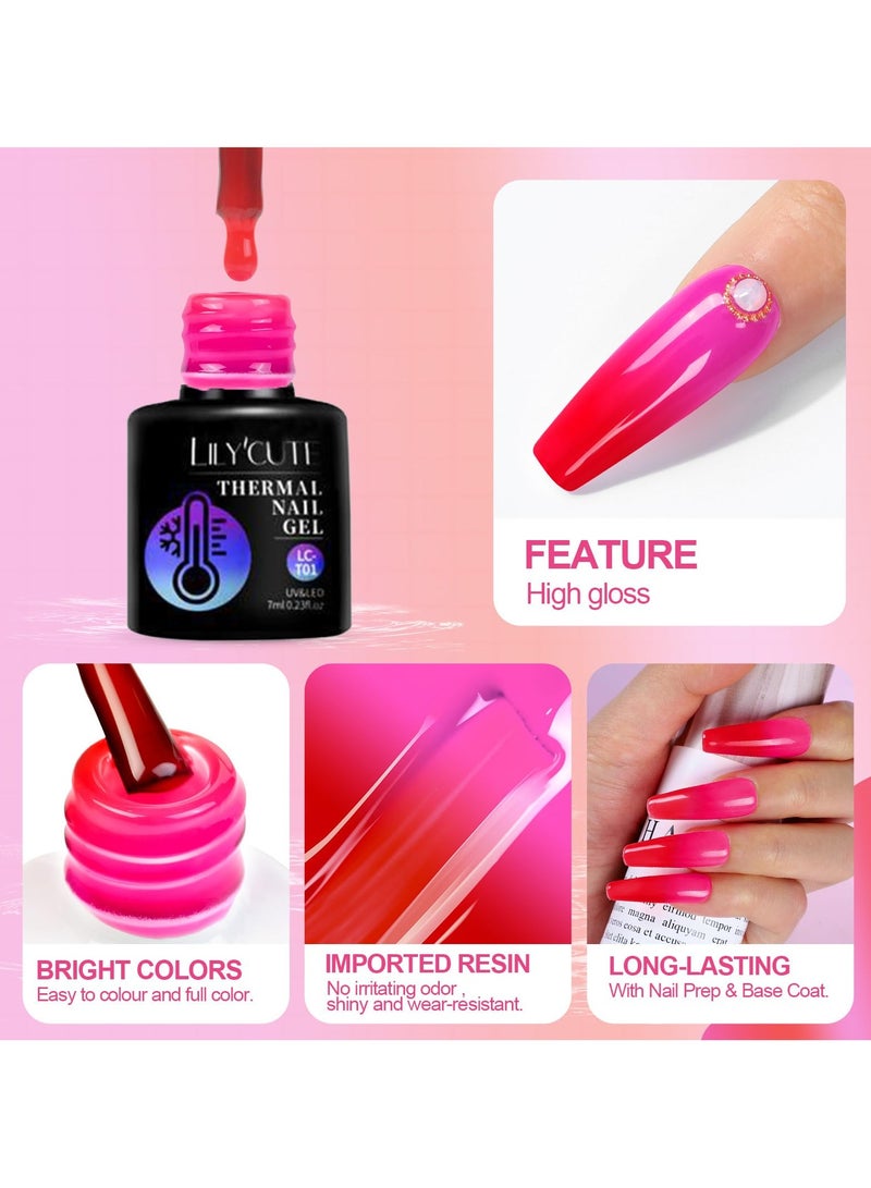 5 Pcs Gel Nail Polish, Colour Changing Gel Nail Polish Set, UV Gel Thermal Temperature Nail Polish Set Soak Off Glitter Matte Finish Nails Art Gifts For Women