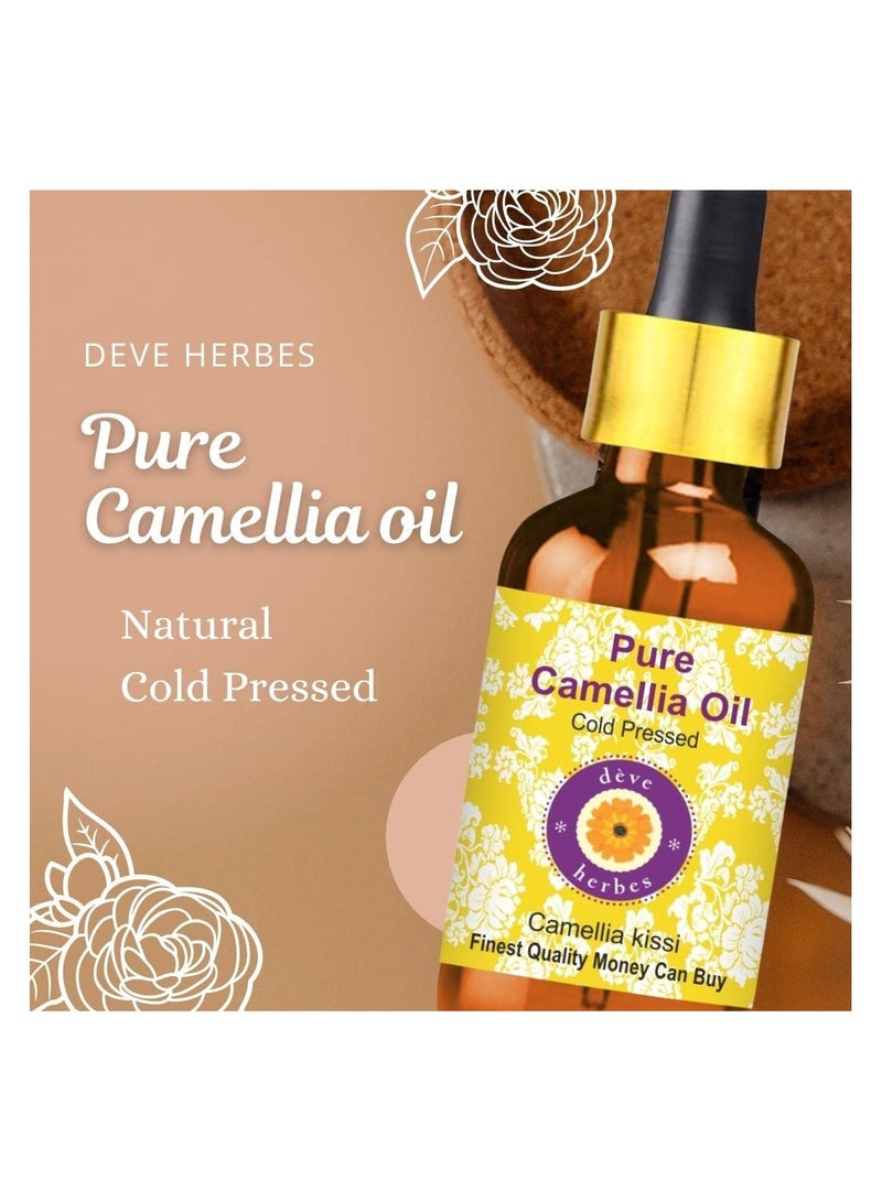 Deve Herbes Pure Camellia Oil with Glass Dropper Natural Therapeutic Grade Cold Pressed 30ml