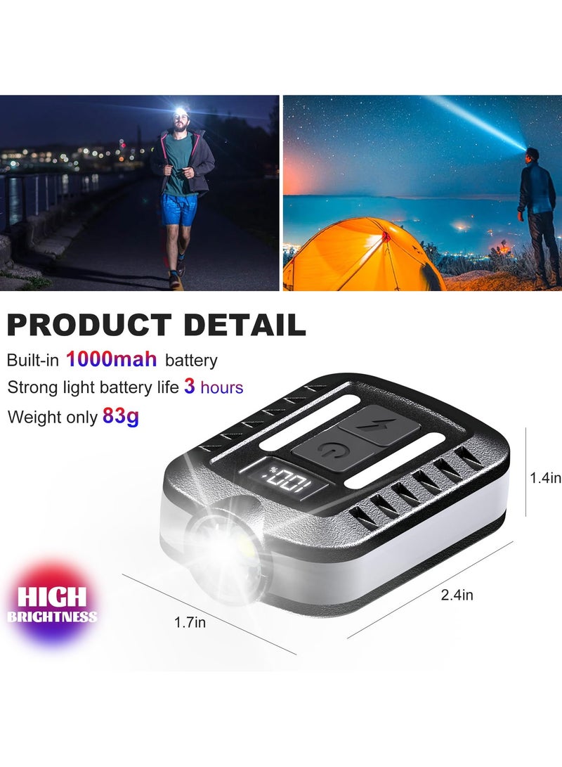 LED Headlamp Rechargeable, Hat Light Clip on Cap, Digital Power Display, 2 in 1 90° Adjustable Cap Flashlight, Headlamp for Running, Outdoor, Camping, Cycling, Hiking