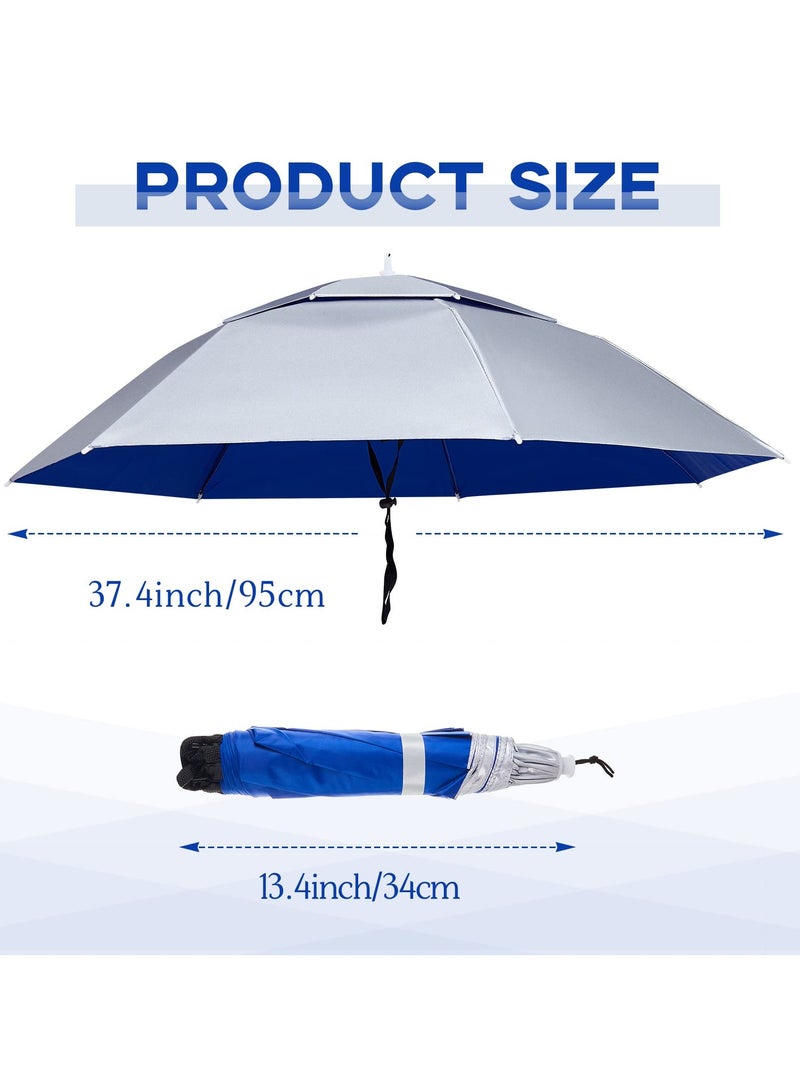 2 Pcs Umbrella Hats, Large Double Layer Umbrella Hat, 37 Inch Foldable Adjustable Umbrella Hat for UV and Rain Protection, Suitable for Fishing/Golfing/Gardening/Camping/Hiking