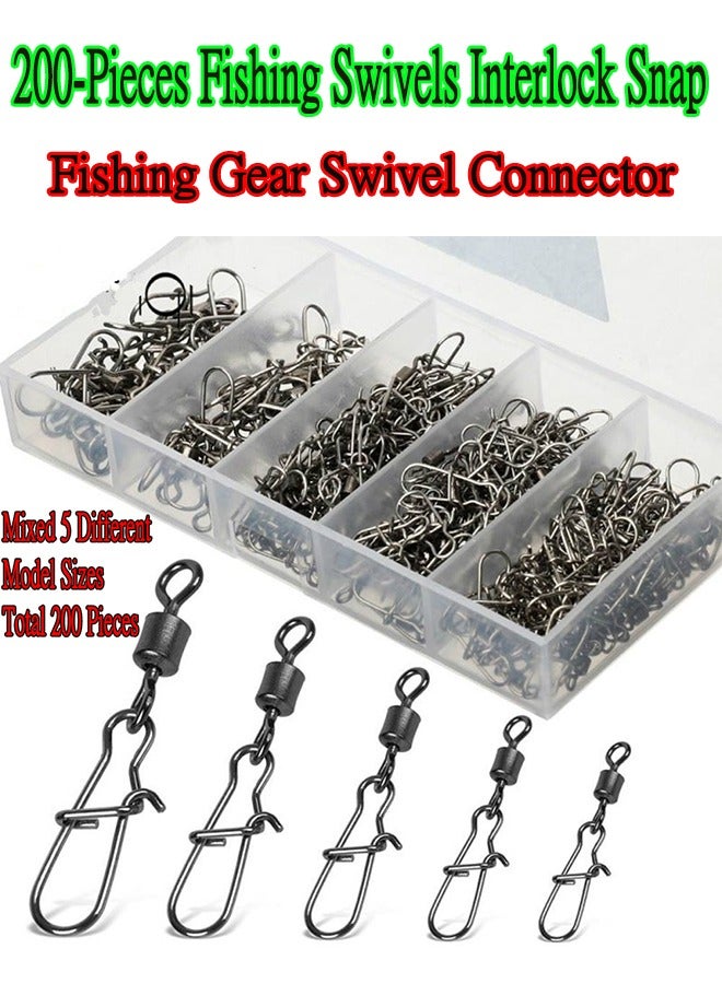 200-Pieces Fishing Swivels Interlock Snap,Fishing Lure Tackles,Fishing Gear Swivel Connector,Carabiners Fishing Accessore