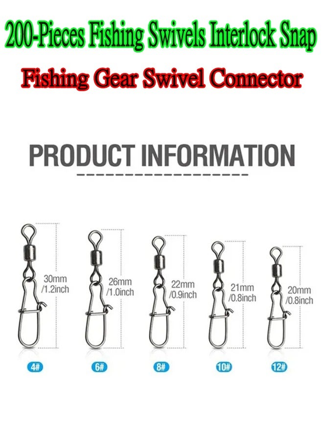 200-Pieces Fishing Swivels Interlock Snap,Fishing Lure Tackles,Fishing Gear Swivel Connector,Carabiners Fishing Accessore