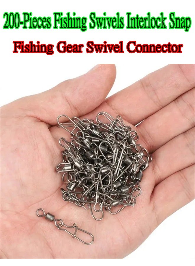 200-Pieces Fishing Swivels Interlock Snap,Fishing Lure Tackles,Fishing Gear Swivel Connector,Carabiners Fishing Accessore