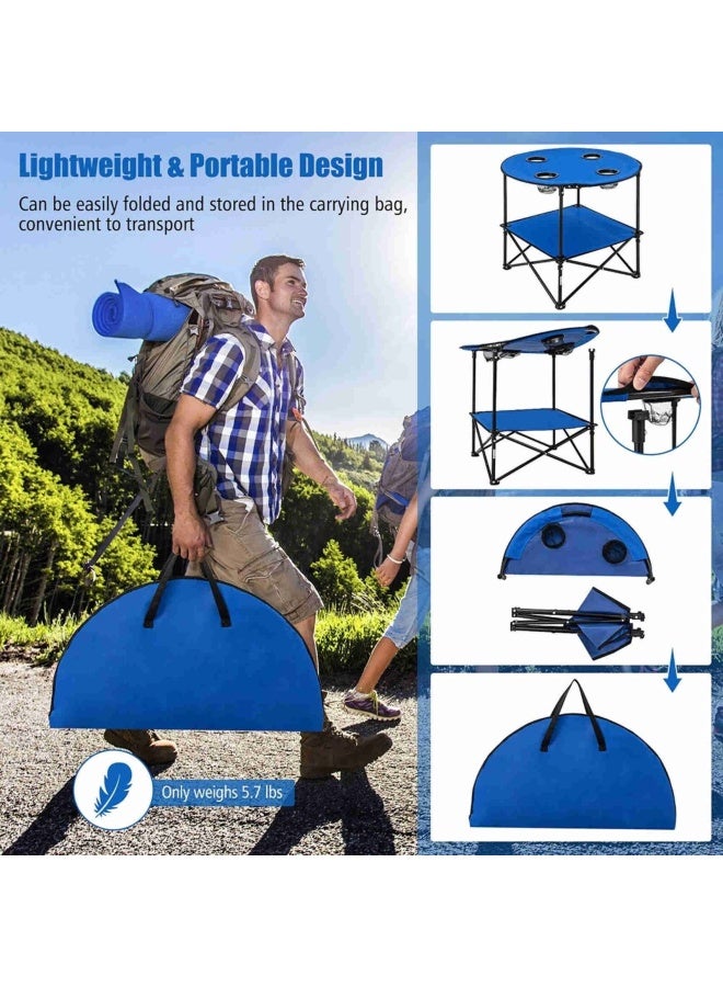 Campmate Foldable Camping Table Round Shaped Cm-1802 With 4 Cup Holder And Storage Space | Carry Pouch With Hanging Strap| For Camping - Fishing -Outdoor- Picnic