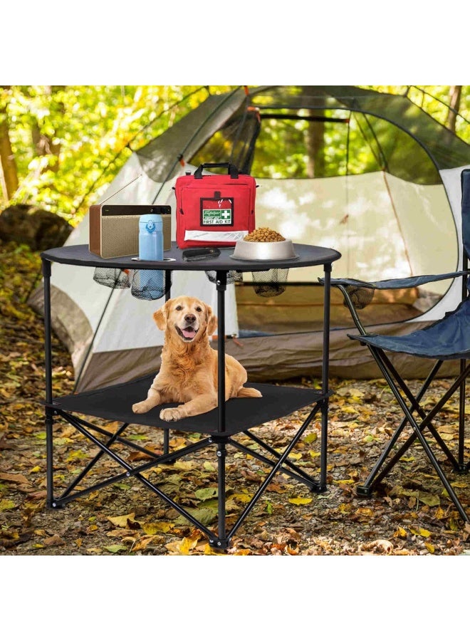 Campmate Foldable Camping Table Round Shaped Cm-1802 With 4 Cup Holder And Storage Space | Carry Pouch With Hanging Strap| For Camping - Fishing -Outdoor- Picnic