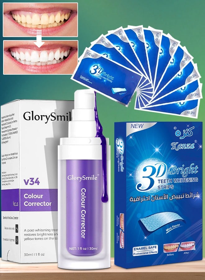 3D Bright Teeth Whitening Strips with V34 Colour Corrector Toothpaste Safe Formula 100% Genuine Branded PAP+ Teeth Whitening Strips 10 Treatments Professional Teeth Whitener for Teeth Enamel & Stains Removal | Unisex