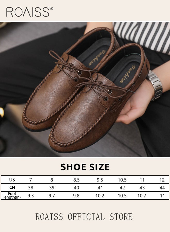 Business Casual Classic Leather Shoes for Men Hand Stitching Lace-Up Comfortable Breathable Loafer Men's Vintage Round Toe Soft Bottom Lightweight Walking or Driving Shoes