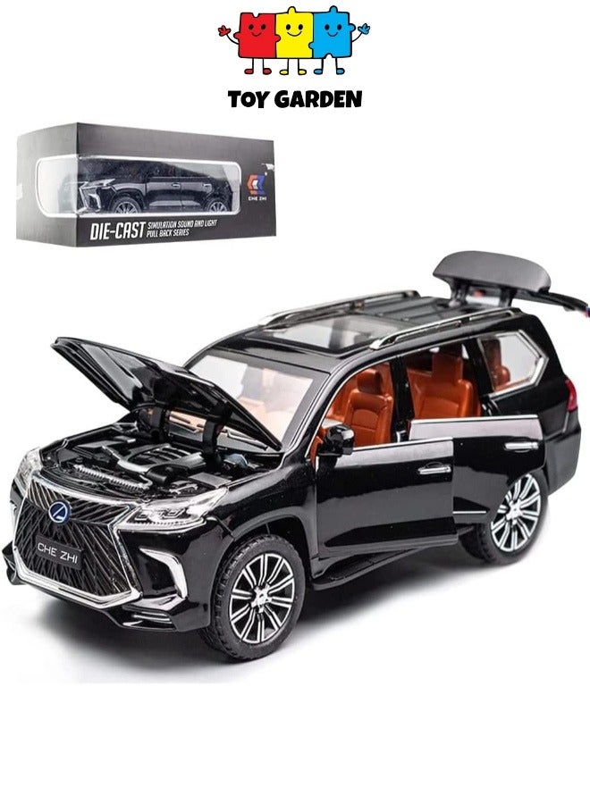 Exquisite car Model 1/24 Lexus 570 Off-Road in Luxury SUV Model Car, Zinc Alloy Pull Back Toy car with Sound and Light for Kids Boy Girl Gift